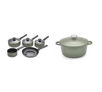 Morphy Richards 5-Piece Saucepan Set & 24cm Cast Aluminium Casserole, Non-Stick, Recycled Aluminium, Soft-Touch Handles, Oven Safe, All-Hob Compatible, Green Cookware Bundle