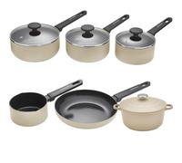 Morphy Richards 5-Piece Saucepan Set & 24cm Cast Aluminium Casserole, Non-Stick, Recycled Aluminium, Soft-Touch Handles, Oven Safe, All-Hob Compatible, Cream Cookware Bundle