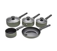 Morphy Richards 5-Piece Saucepan Set, Recycled Aluminium, 14cm Milk Pan, 23cm Frying Pan, 16cm, 18cm & 20cm Saucepan, Non Stick Coating, Soft Touch Handles, Suitable for All Hobs, Green