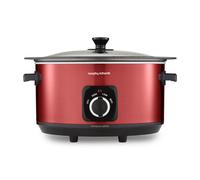 Morphy Richards Accents 6.5L Sear & Stew Slow Cooker, Shatter Resistant Non Stick Aluminium Pot, Single Pot Cooking, 3 Heat Settings, Hob Proof, Glass Lid, Easy Clean & View, Red, 461026