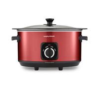 Morphy Richards Accents 6.5L Sear & Stew Slow Cooker, Shatter Resistant Non Stick Aluminium Pot, Single Pot Cooking, 3 Heat Settings, Hob Proof, Glass Lid, Easy Clean & View, Red, 461026