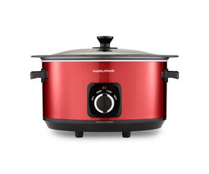 Morphy Richards Accents 6.5L Sear & Stew Slow Cooker, Shatter Resistant Non Stick Aluminium Pot, Single Pot Cooking, 3 Heat Settings, Hob Proof, Glass