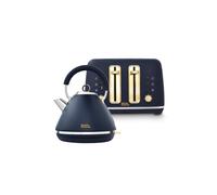 Morphy Richards Accents Kettle and Toaster Set, Soft Gold Collection, 1.5L Rapid Boil Accents Pyramid Kettle, 4 Slice Variable Browning Accents Toaster, Matching Set, 3KW/ 2200W, Navy, 102045/242045