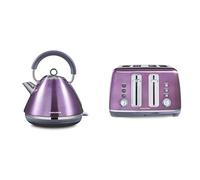 Morphy Richards Accents Kettle & Toaster Bundle, 1.5L, 3KW Rapid Boil Pyramid Kettle & 4 Slice Toaster Set, Easy Operation, User Friendly, Stylish Retro Design, Matching Set, Purple, 102050 | 242050