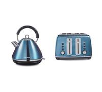 Morphy Richards Accents Kettle & Toaster Bundle, 1.5L, 3KW Rapid Boil Pyramid Kettle & 4 Slice Toaster Set, Easy Operation, User Friendly, Stylish Retro Design, Matching Set, Blue, 102049 | 242049