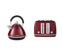 Morphy Richards Accents Kettle & Toaster Bundle, 1.5L, 3KW Rapid Boil Pyramid Kettle & 4 Slice Toaster Set, Easy Operation, User Friendly, Stylish Retro Design, Matching Set, Rhubarb, 102051 | 242051