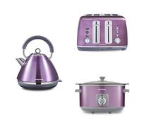 Morphy Richards Accents Kitchen Bundle, 1.5L, 3KW Rapid Boil Pyramid Kettle, 4 Slice Toaster & Slow Cooker 6.5L, Easy Operation, Stylish Retro Design, Matching Set, Purple, 102050 | 242050 | 461024