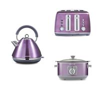 Morphy Richards Accents Kitchen Bundle, 1.5L, 3KW Rapid Boil Pyramid Kettle, 4 Slice Toaster & Slow Cooker 3.5L, Easy Operation, Stylish Retro Design, Matching Set, Purple, 102050 | 242050 | 460024