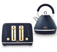 Morphy Richards Accents Navy & Gold 1.5L 3Kw Pyramid Kettle And 4-Slice Toaster Matching Set