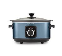 Morphy Richards Accents 3.5L Sear & Stew Slow Cooker, Shatter Resistant Non Stick Aluminium Pot, Single Pot Cooking, Compact, 3 Heat Settings, Hob Proof, Glass Lid, Easy Clean, 163W, Blue, 460023
