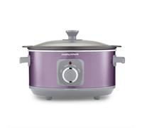 Morphy Richards Accents 3.5L Sear & Stew Slow Cooker, Shatter Resistant Non Stick Aluminium Pot, Single Pot Cooking, Compact, 3 Heat Settings, Hob Proof, Glass Lid, Easy Clean, 163W, Purple, 460024