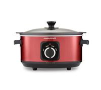 Morphy Richards Accents 3.5L Sear & Stew Slow Cooker, Shatter Resistant Non Stick Aluminium Pot, Single Pot Cooking, Compact, 3 Heat Settings, Hob Proof, Glass Lid, Easy Clean, 163W, Red, 460026