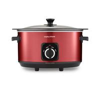 Morphy Richards Accents 6.5L Sear & Stew Slow Cooker, Shatter Resistant Non Stick Aluminium Pot, Single Pot Cooking, 3 Heat Settings, Hob Proof, Glass Lid, Easy Clean & View, Red, 461026