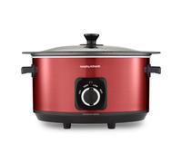 Morphy Richards Accents 6.5L Sear & Stew Slow Cooker, Shatter Resistant Non Stick Aluminium Pot, Single Pot Cooking, 3 Heat Settings, Hob Proof, Glass Lid, Easy Clean & View, Red, 461026