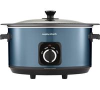 Morphy Richards Accents 6.5L Sear & Stew Slow Cooker, Shatter Resistant Non Stick Aluminium Pot, Single Pot Cooking, 3 Heat Settings, Hob Proof, Glass Lid, Easy Clean & View, Blue, 461023