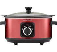 Morphy Richards Accents 3.5L Sear & Stew Slow Cooker, Shatter Resistant Non Stick Aluminium Pot, Single Pot Cooking, Compact, 3 Heat Settings, Hob Proof, Glass Lid, Easy Clean, 163W, Red, 460026