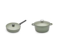 Morphy Richards Aluminium Cookware Set, 28cm Forged Saute Pan & 24cm/4.1L Cast Casserole, Non-Stick, Lightweight, Oven Safe, Induction Compatible, Green
