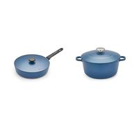 Morphy Richards Aluminium Cookware Set, 28cm Forged Saute Pan & 24cm/4.1L Cast Casserole, Non-Stick, Lightweight, Oven Safe, Induction Compatible, Blue