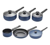 Morphy Richards Blue Pan Set Bundle, Forged & Recycled Aluminium 5-Piece Saucepan Set with 28cm Saute Pan, Non-Stick Ceramic Coating, Soft-Touch Handles, Oven Safe up to 180°C, All-Hob Compatible