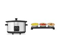 Morphy Richards Buffet Serving Bundle, 6.5L Slow Cooker & Cordless Warming Tray, Functions, Social Events, Energy Efficient Cooking, Easy to Use, Stainless Steel, 461013/486000
