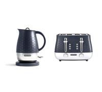 Morphy Richards Cassini Jug Kettle and 4-Slice Toaster Bundle, 1.7L, Cord Storage, Textured,Wide Slots,Outer Space (Navy Blue) - 103021, 243021