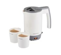 Morphy Richards Compact Travel Jug Kettle, 0.5L, Lightweight, Auto Switch Off, Boil Dry Protection, Hinged Lid, Fits Small Spaces and luggage, includes 2 Cups, White and Grey, 107001