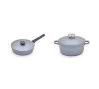 Morphy Richards Cookware Bundle, 24cm Forged Aluminium Saute Pan & 20cm/2.3L Cast Aluminium Casserole, Non-Stick Ceramic Coating, Soft-Touch Handles, Oven-Safe, All-Hob Compatible, Grey