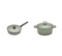 Morphy Richards Cookware Bundle, 24cm Forged Aluminium Saute Pan & 20cm/2.3L Cast Aluminium Casserole, Non-Stick Ceramic Coating, Soft-Touch Handles, Oven-Safe, All-Hob Compatible, Green
