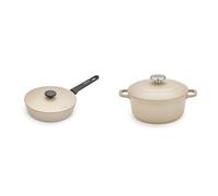 Morphy Richards Cookware Bundle, 24cm Forged Aluminium Saute Pan & 20cm/2.3L Cast Aluminium Casserole, Non-Stick Ceramic Coating, Soft-Touch Handles, Oven-Safe, All-Hob Compatible, Cream