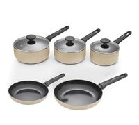 Morphy Richards Cream Cookware Bundle, Recycled Aluminium Saucepans & Frying Pans, Non-Stick Ceramic Coating, Soft-Touch Handles, All-Hob Compatible