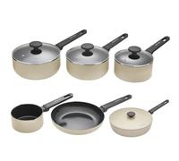 Morphy Richards Cream Pan Set Bundle, Forged & Recycled Aluminium 5-Piece Saucepan Set with 28cm Saute Pan, Non-Stick Ceramic Coating, Soft-Touch Handles, Oven Safe up to 180°C, All-Hob Compatible
