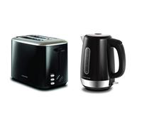 Morphy Richards Equip Black 2 Slice Toaster - Defrost And Reheat Settings - 2 Slot - Stainless Steel - 222064 & Equip Black Jug Kettle - 1.7L - Rapid