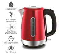 Morphy Richards Equip Kettle, 1.7L, 3Kw Rapid boil, Removeable Limescale Filter, Easy View Water Gauge, Stainless Steel Case, Red, 102785