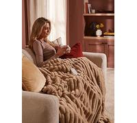 Morphy Richards Flannel Fleece & Striped Faux Fur Throw 160Cm X 130Cm Mocca Brown