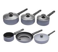 Morphy Richards Grey Pan Set Bundle, Forged & Recycled Aluminium 5-Piece Saucepan Set with 28cm Saute Pan, Non-Stick Ceramic Coating, Soft-Touch Handles, Oven Safe up to 180°C, All-Hob Compatible