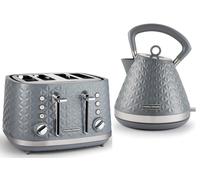 Morphy Richards Vector Kettle and Toaster Set, 1.5l Vector Rapid Boil Pyramid Kettle, 4 Slice Vector Toaster, Matching Set, Grey, 108135/248135