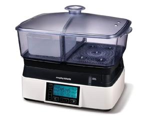 Morphy Richards Intellisteam Compact Food Steamer, 6L, Synchronised Steaming, Digital Display, Memory System, White & Black, 48775