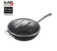 Morphy Richards Mastery 28cm Stir Fry Pan Aluminium ILAG Non-Stick with Tempered Glass Lid, Induction, Gas, Electric Compatible, PFAS Free, Stainless Steel Handles, 850704