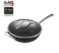 Morphy Richards Mastery 28cm Stir Fry Pan Aluminium ILAG Non-Stick with Tempered Glass Lid, Induction, Gas, Electric Compatible, PFAS Free, Stainless Steel Handles, 850704