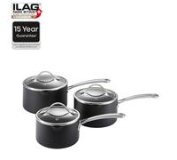 Morphy Richards Mastery 3-Piece Pan Set Aluminium ILAG Non-Stick with Tempered Glass Lid, Induction, Gas, Electric Compatible, PFAS Free, Stainless Steel Handles, Pour Spout - 16cm, 18cm & 20cm