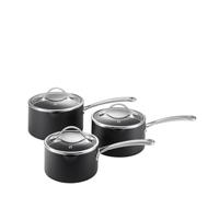 Morphy Richards Mastery 3-Piece Pan Set Aluminium ILAG Non-Stick with Tempered Glass Lid, Induction, Gas, Electric Compatible, PFAS Free, Stainless Steel Handles, Pour Spout - 16cm, 18cm & 20cm