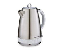 Morphy Richards Mexborough 1.7L Kettle, Stainless Steel, 3K Rapid Boil, 360 Base, Anti-Lime Scale Filter, Boil Dry Protection, Illuminated On/Off Switch, Water Window, Ring Pull, White Trim, 102903