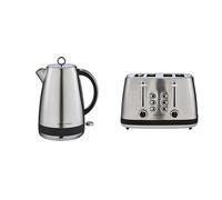 Morphy Richards Mexborough Kettle & Toaster Bundle, 1.7L, 3KW Rapid Boil & 4 Slice Toaster Set, Easy Operation, User Friendly, Stylish Retro Design, Matching Set, Stainless Steel, 102901 | 242901