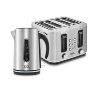 Morphy Richards Motive Brushed Steel Kettle and Toaster Set - Size: 4 Slice & 1.7L - Silver - Wilko