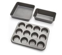 Morphy Richards Non-Stick Bakeware Set - 12 Cup Muffin Tin, 9" Square Cake Tin & 9x5 Loaf Tin - Heavy Duty Carbon Steel, Oven & Dishwasher Safe, 849008