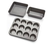 Morphy Richards Non-Stick Bakeware Set - 12 Cup Muffin Tin, 9" Square Cake Tin & 9x5 Loaf Tin - Heavy Duty Carbon Steel, Oven & Dishwasher Safe, 849008