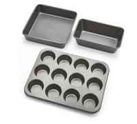 Morphy Richards Non-Stick Bakeware Set - 12 Cup Muffin Tin, 9" Square Cake Tin & 9x5 Loaf Tin - Heavy Duty Carbon Steel, Oven & Dishwasher Safe, 849008