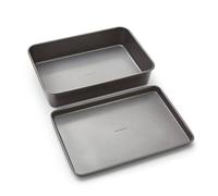 Morphy Richards Oven Tray and Roasting Tin Set, 15x10 & 15x11, Heavy Duty Carbon Steel | Non-Stick, Textured Base | Oven, Dishwasher & Freezer Safe | Ideal for Family Roasts | 849003