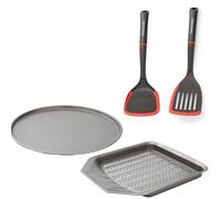 Morphy Richards Pizza Pan & Crisper Tray Set with Slotted and Solid Turners | Non-Stick Carbon Steel Bakeware | Heat Resistant Kitchen Utensils | Oven Safe 230°C
