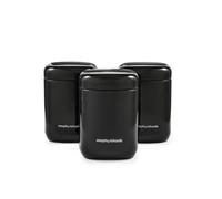 Morphy Richards Set 3 Storage Canisters, 15.5x10cm, 3 Pack Durable Carbon and Stainless Steel Set, Airtiight Lid, Versatile Suitable Tea, Coffee, Sugar, Pasta, Dry Foods, Black, 830001